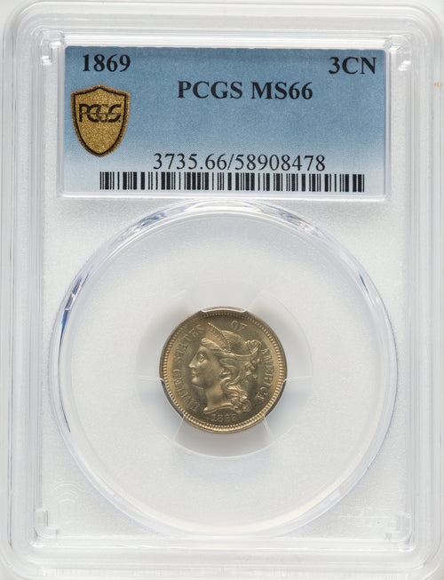 1869 3CN Three Cent Nickel PCGS MS66
