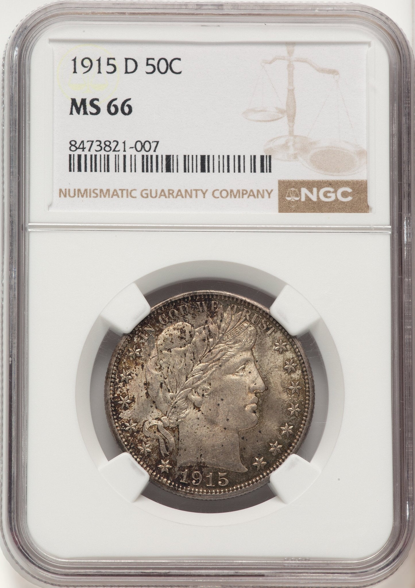 1915-D 50C Barber Half Dollar NGC MS66