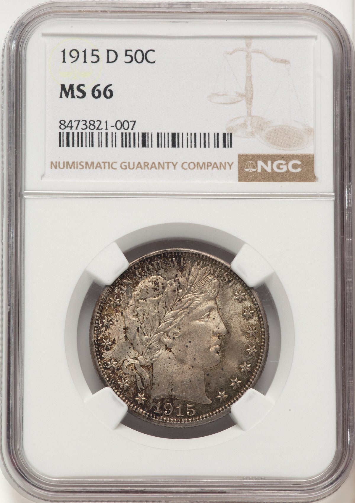 1915-D 50C Barber Half Dollar NGC MS66