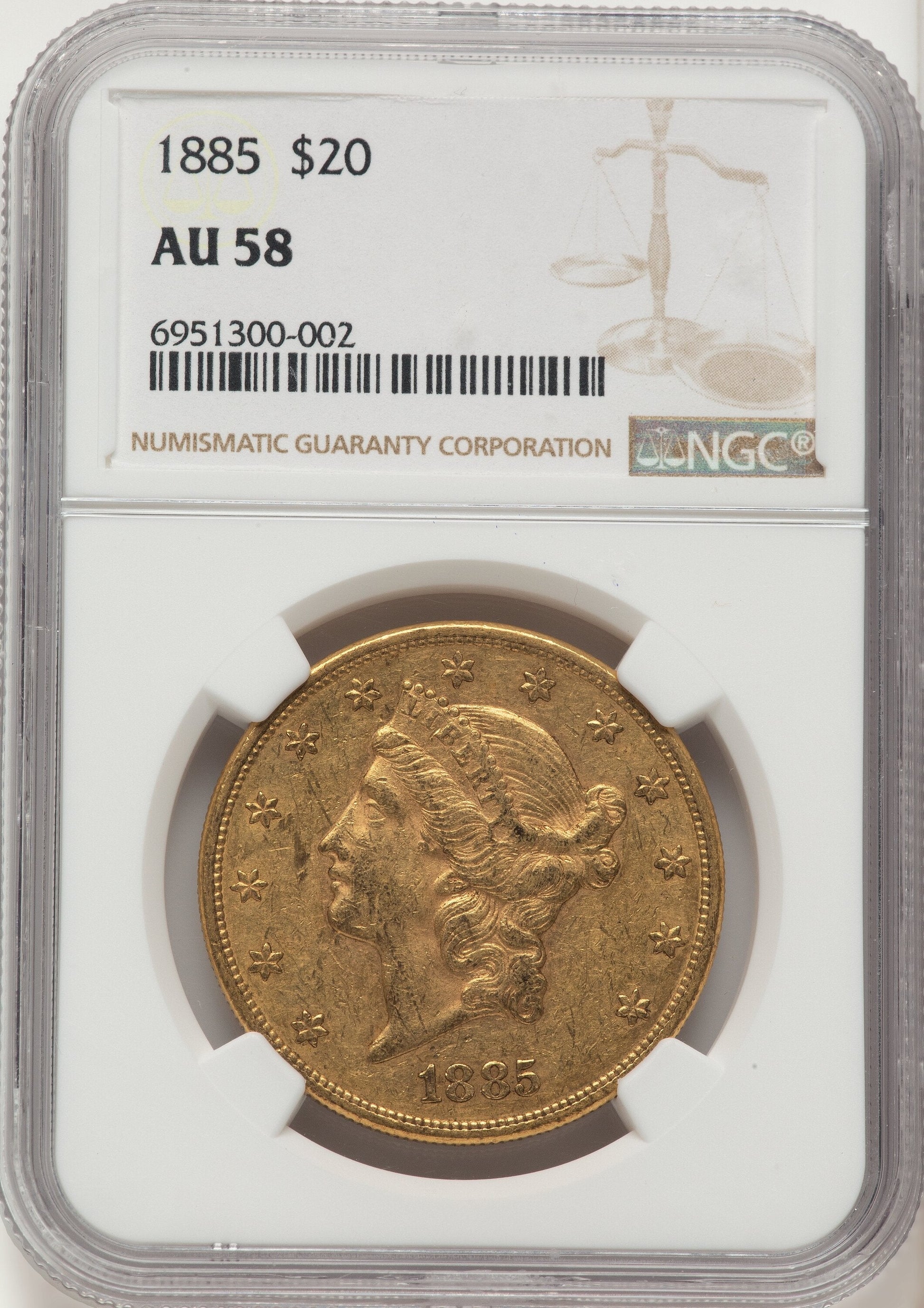 1885 $20 Liberty Double Eagle NGC AU58