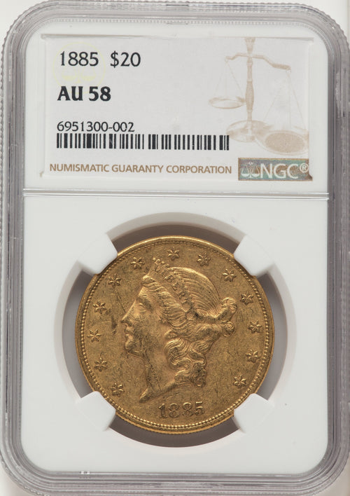 1885 $20 Liberty Double Eagle NGC AU58