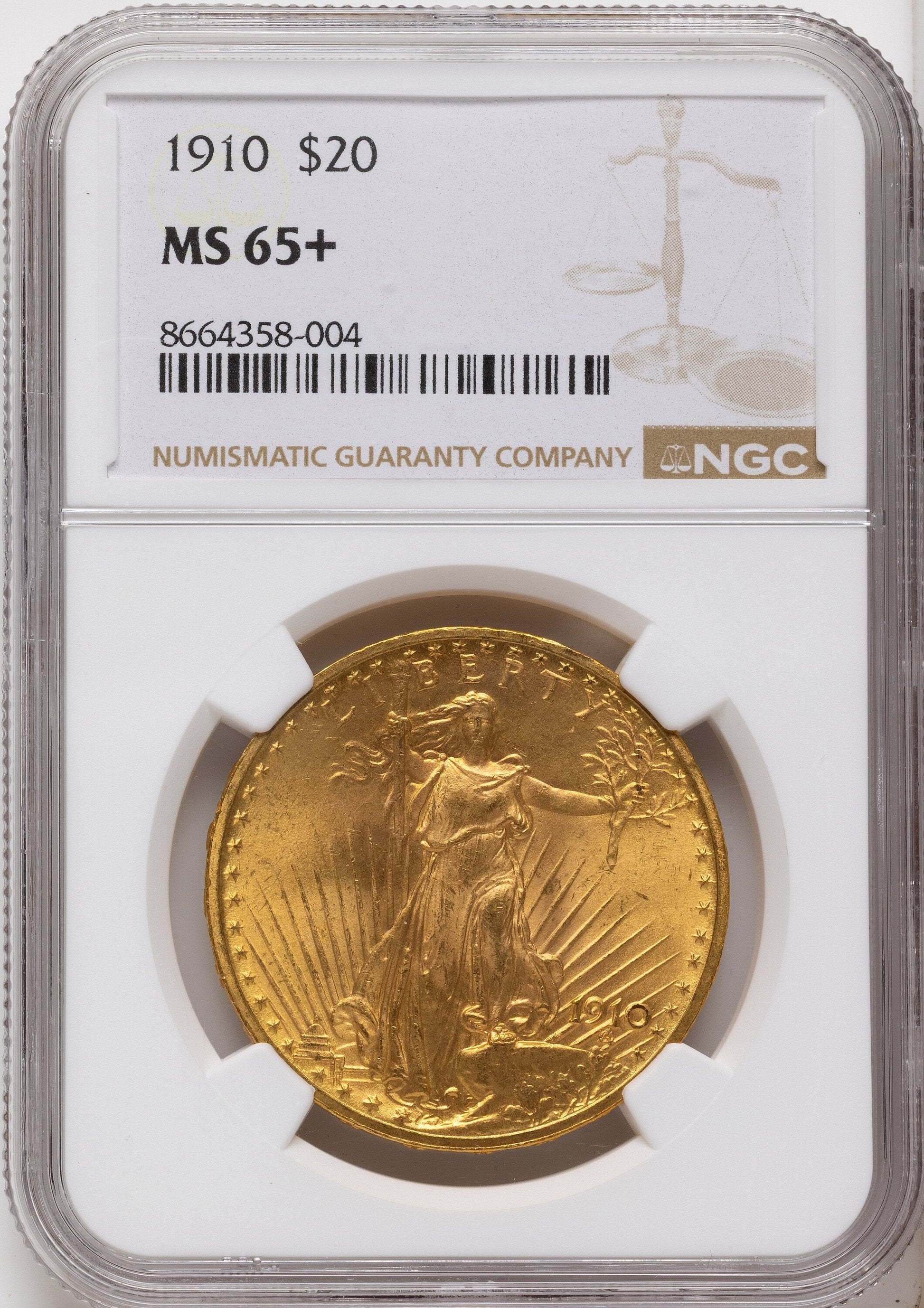 1910 $20 Saint-Gaudens Double Eagle NGC MS65+