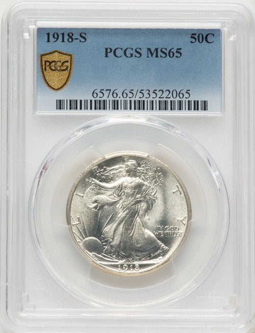 1918-S 50C Walking Liberty Half Dollar PCGS MS65