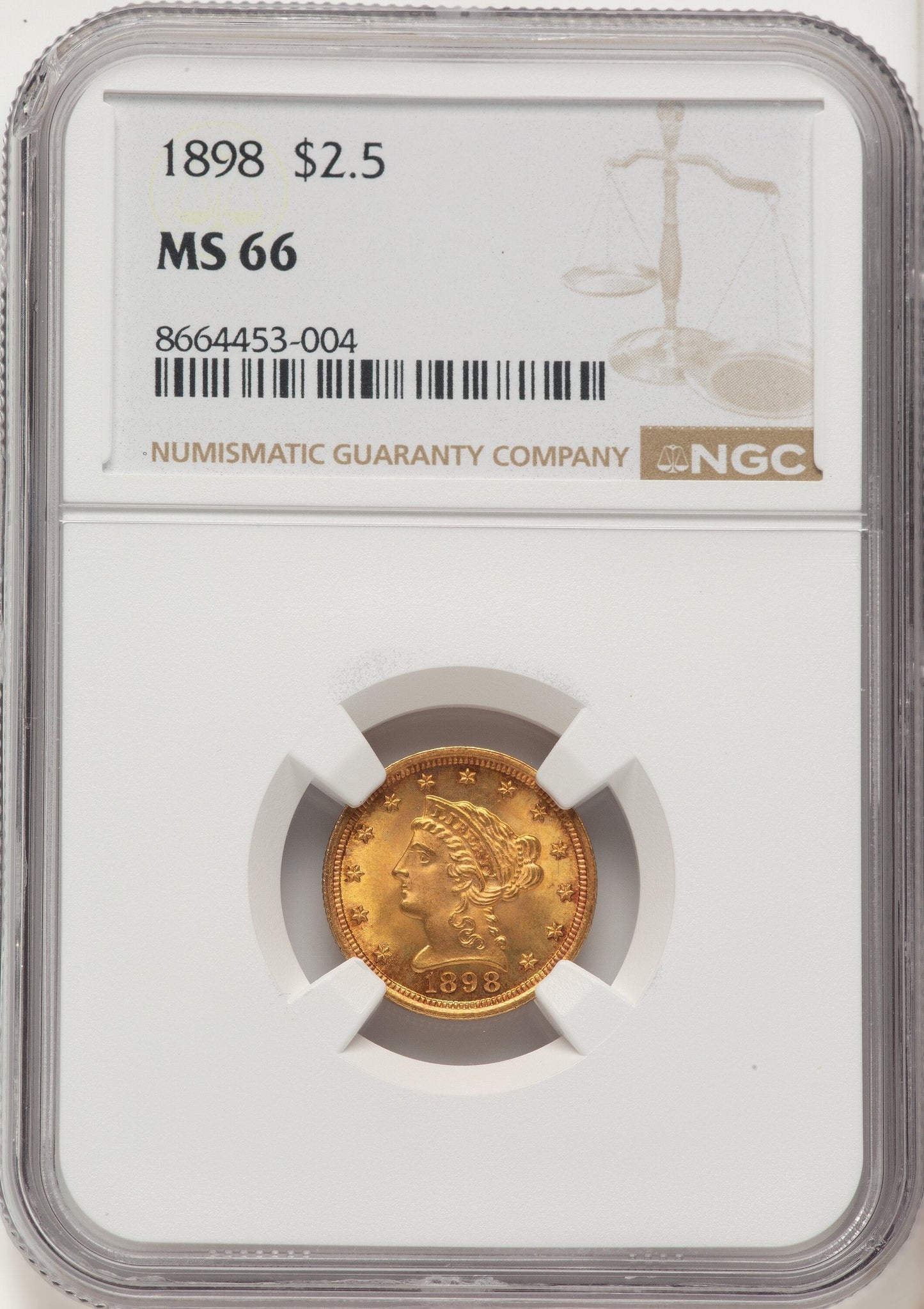 1898 $2.50 Liberty Quarter Eagle NGC MS66