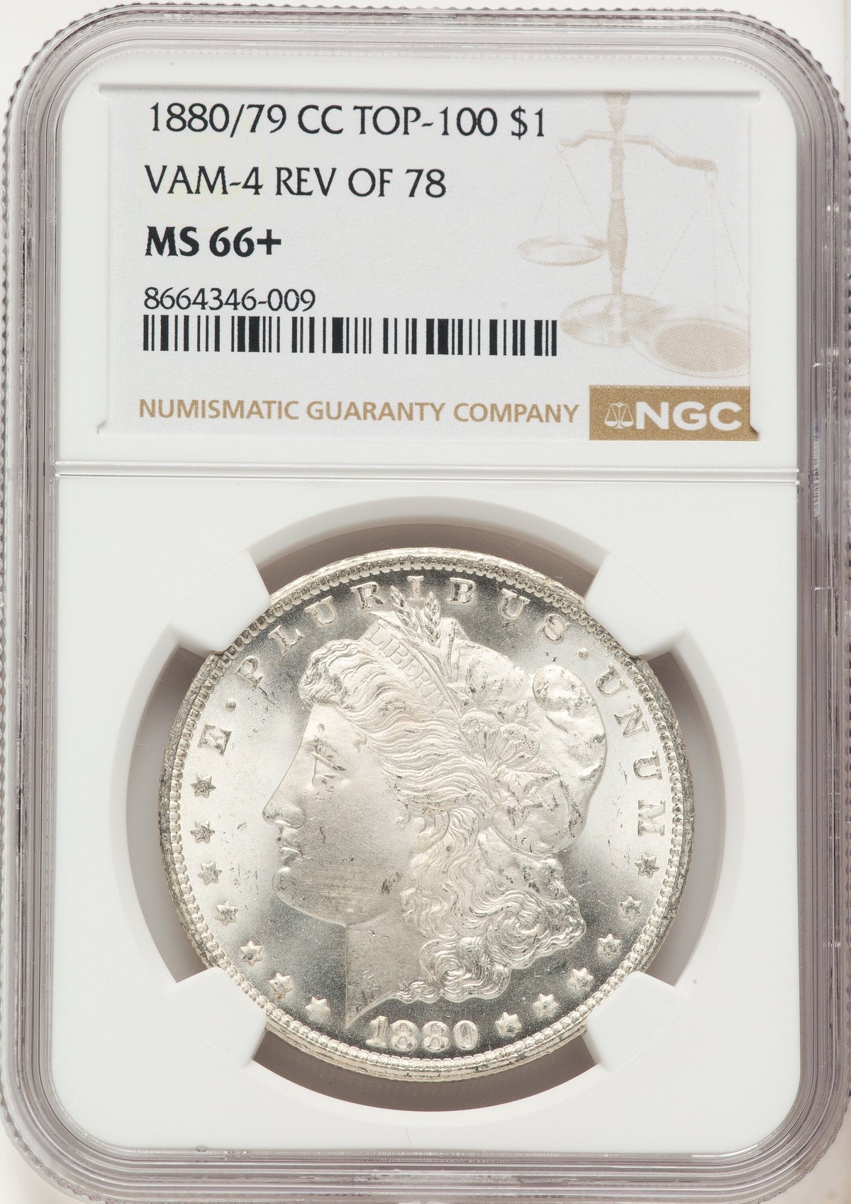 1880-CC $1 80/79 Reverse of 1878 VAM-4 Morgan Dollar NGC MS66+