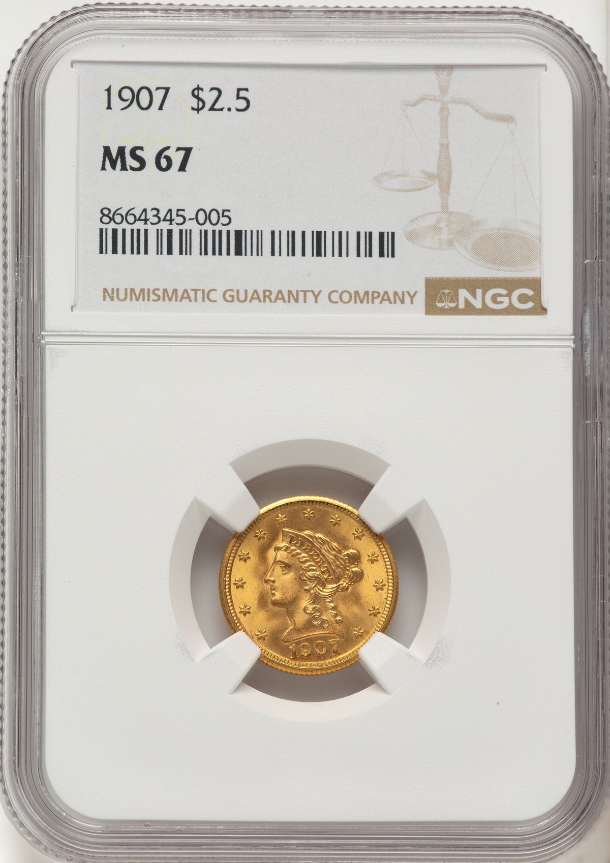 1907 $2.50 Liberty Quarter Eagle NGC MS67