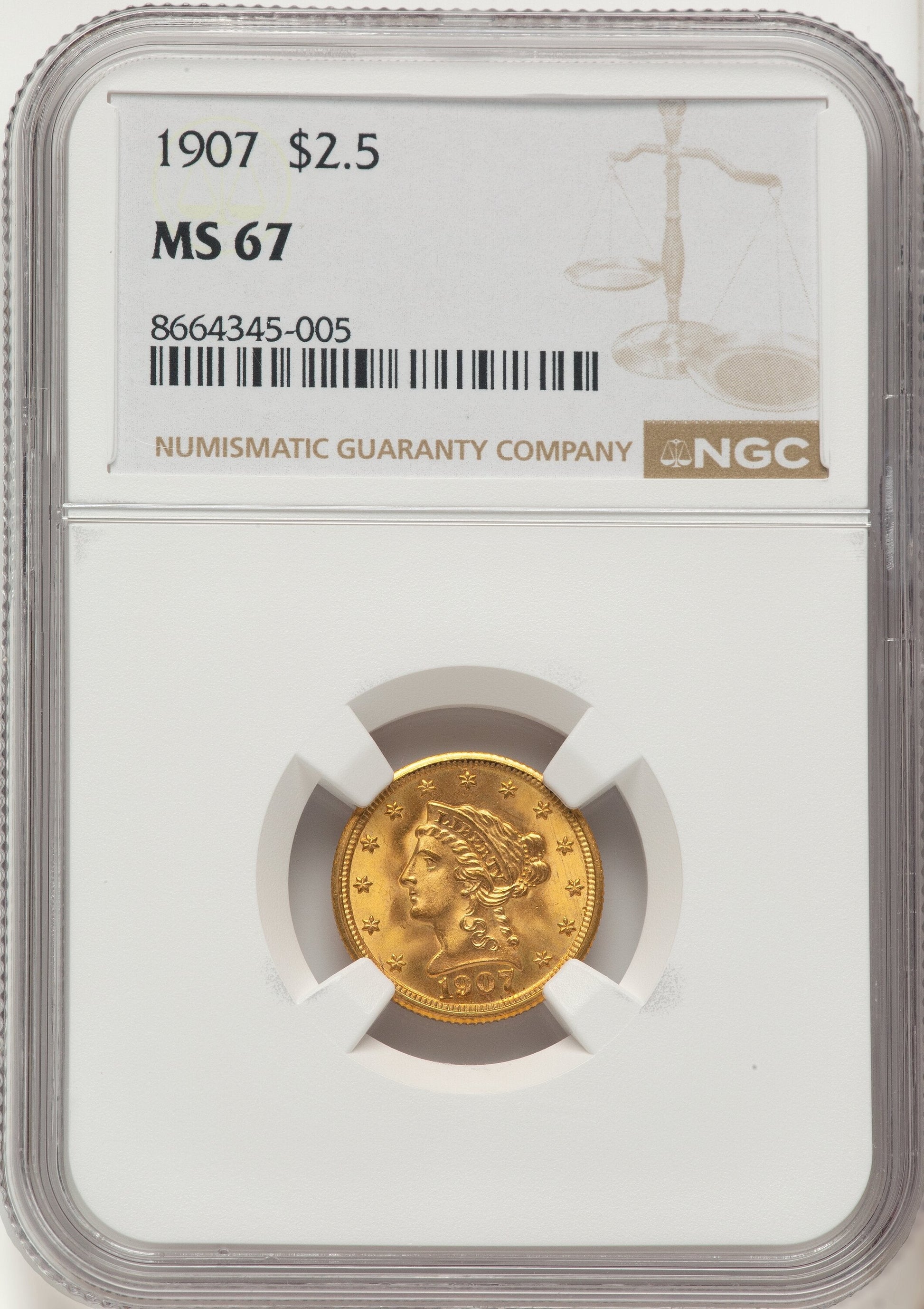 1907 $2.50 Liberty Quarter Eagle NGC MS67