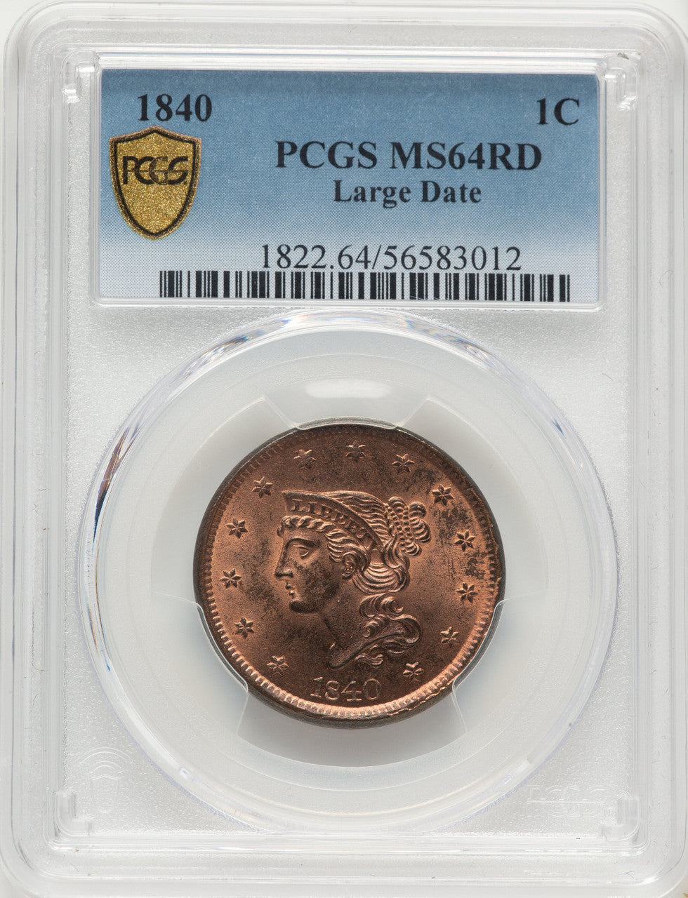 1840 Large Date RD Large Cent PCGS MS64