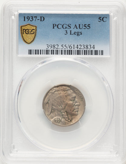1937-D 5C Three-Legged Buffalo Nickel PCGS AU55