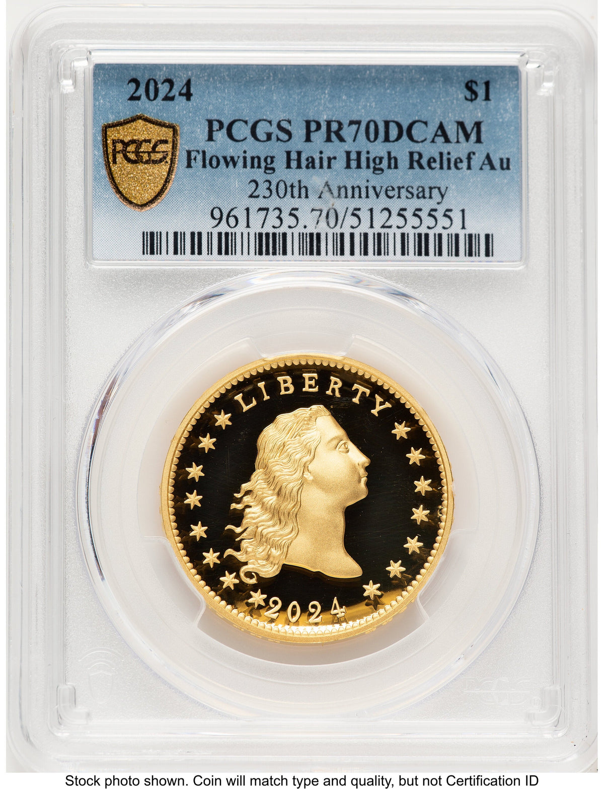 2024-(W) Gold 230th Anniversary Flowing Hair Medal Blue Gradient PCGS PR70