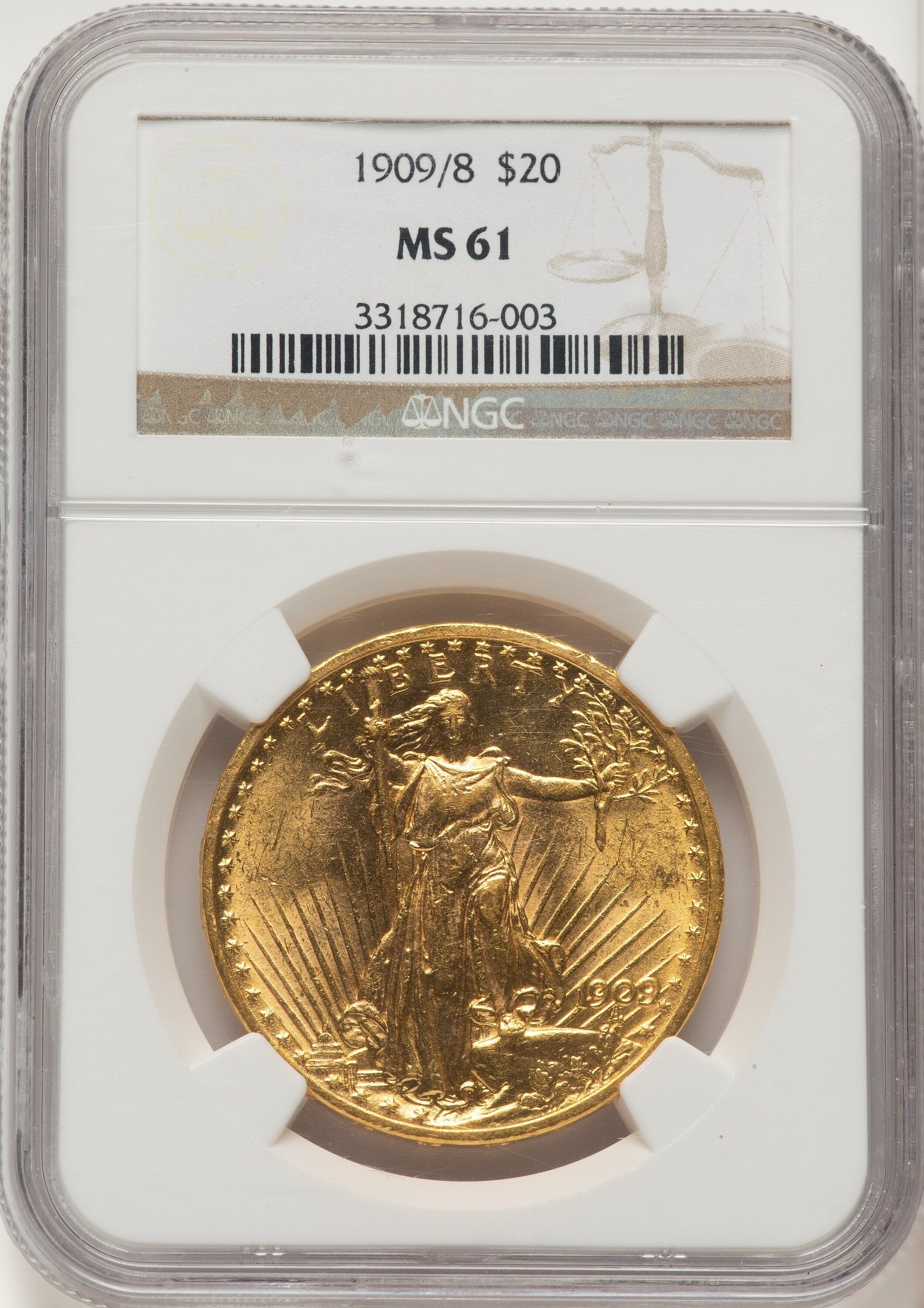 1909/8 $20 FS-301 Saint-Gaudens Double Eagle NGC MS61