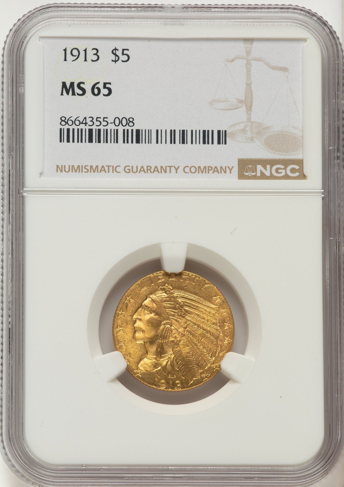 1913 $5 Indian Half Eagle NGC MS65