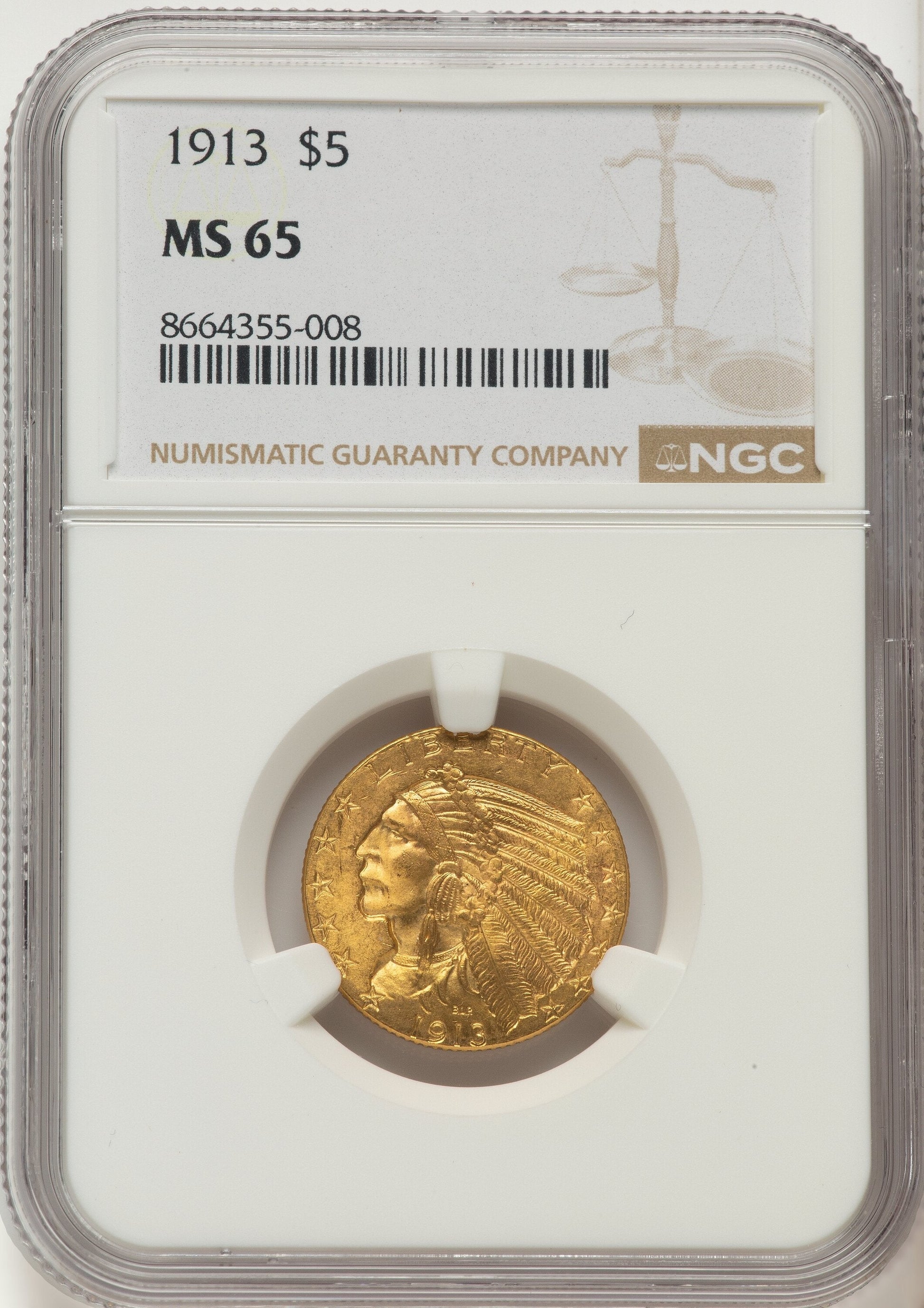 1913 $5 Indian Half Eagle NGC MS65