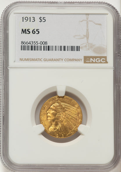 1913 $5 Indian Half Eagle NGC MS65