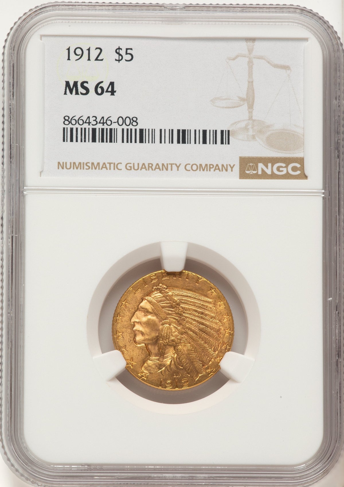 1912 $5 Indian Half Eagle NGC MS64