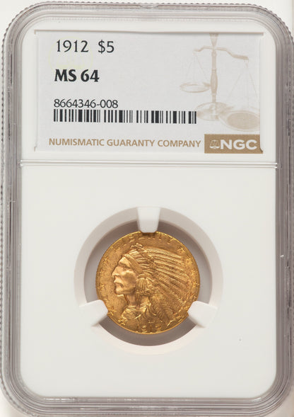 1912 $5 Indian Half Eagle NGC MS64