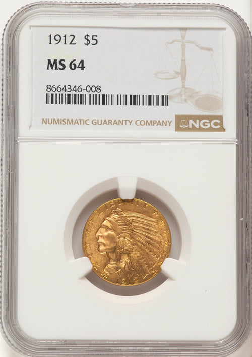1912 $5 Indian Half Eagle NGC MS64