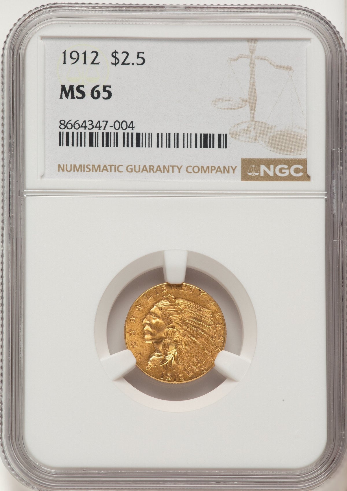 1912 $2.50 Indian Quarter Eagle NGC MS65
