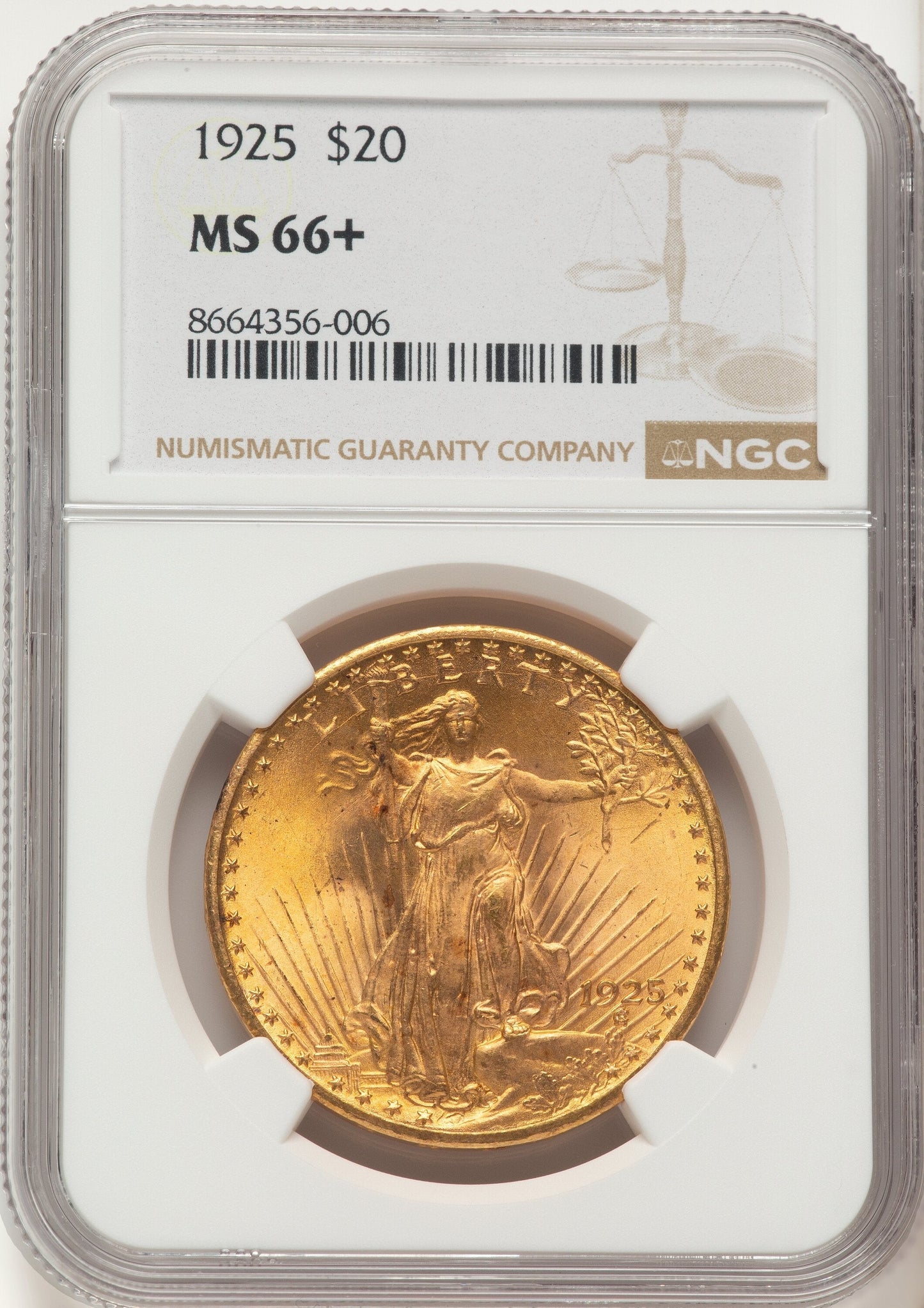 1925 $20 Saint-Gaudens Double Eagle NGC MS66+