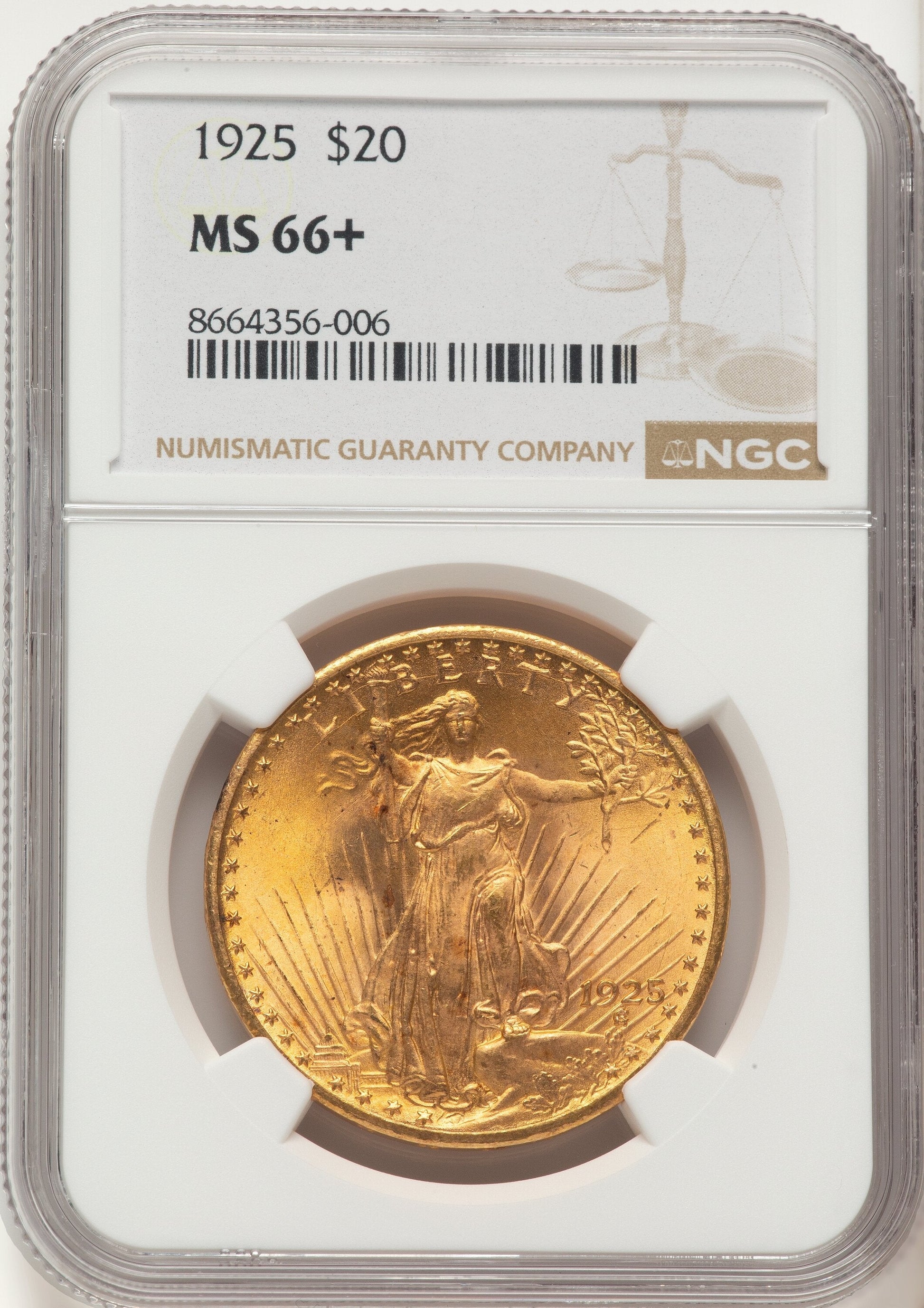 1925 $20 Saint-Gaudens Double Eagle NGC MS66+
