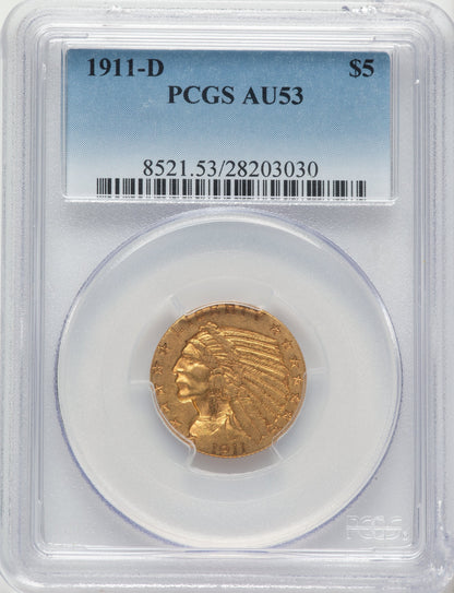 1911-D $5 Indian Half Eagle PCGS AU53