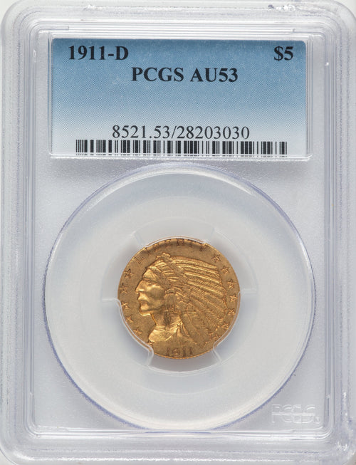 1911-D $5 Indian Half Eagle PCGS AU53