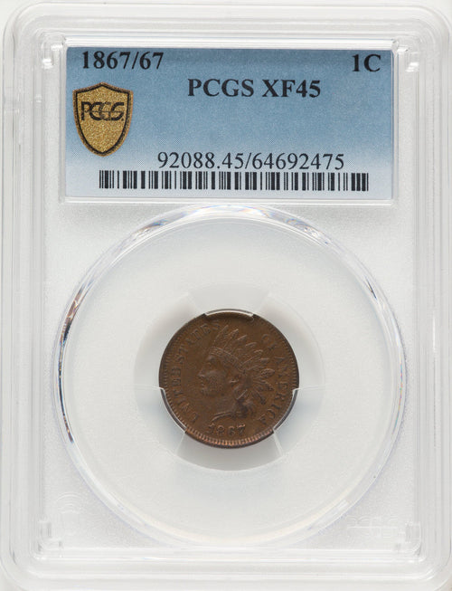 1867/67 1C BN Indian Cent PCGS XF45