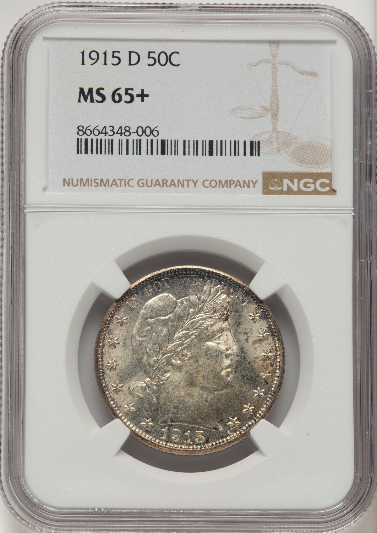 1915-D 50C Barber Half Dollar NGC MS65+