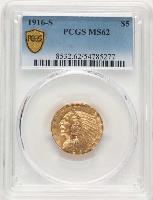 1916-S $5 Indian Half Eagle PCGS MS62