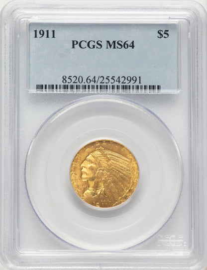 1911 $5 Indian Half Eagle PCGS MS64
