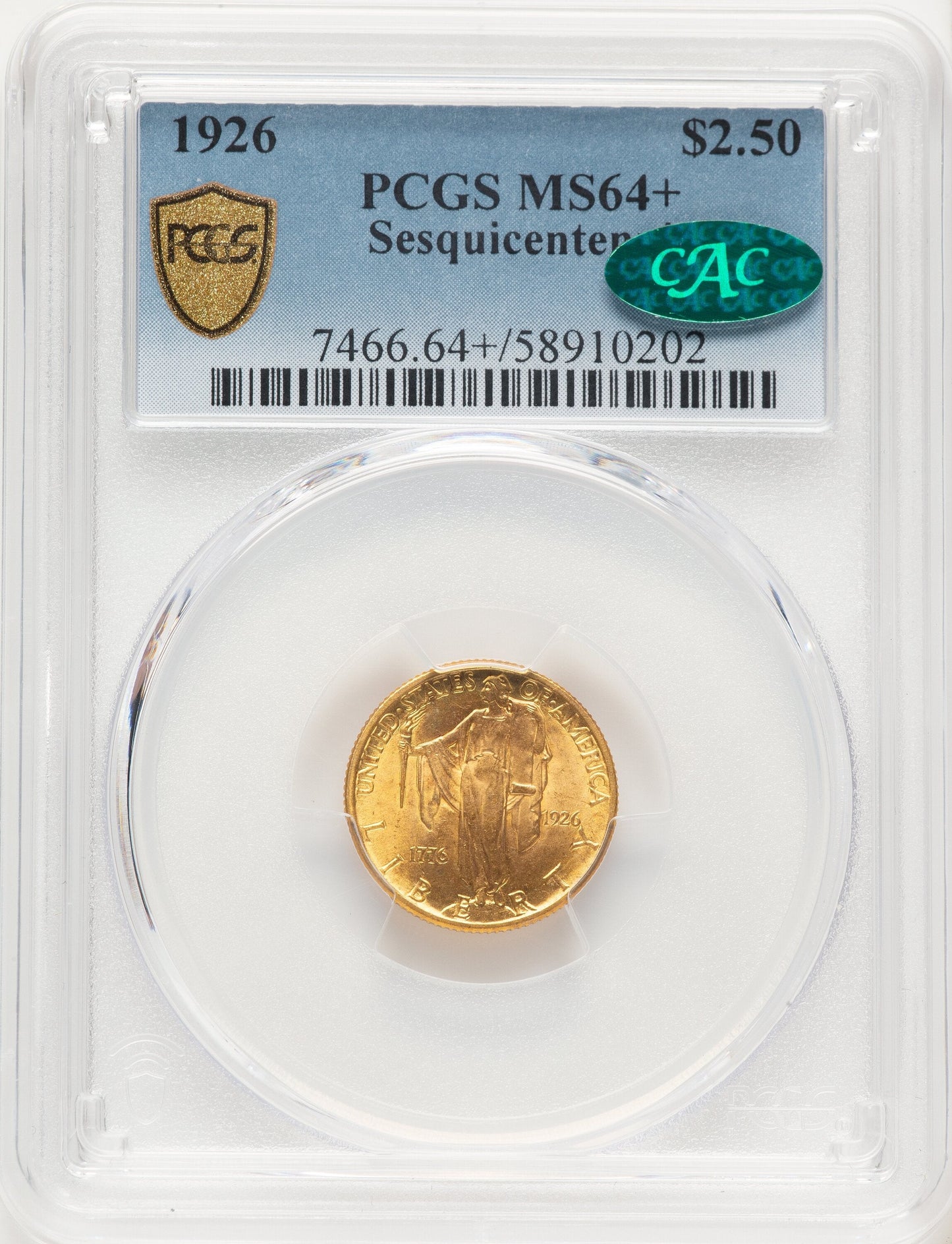 1926 $2.50 SESQUI CAC Commemorative Gold PCGS MS64+
