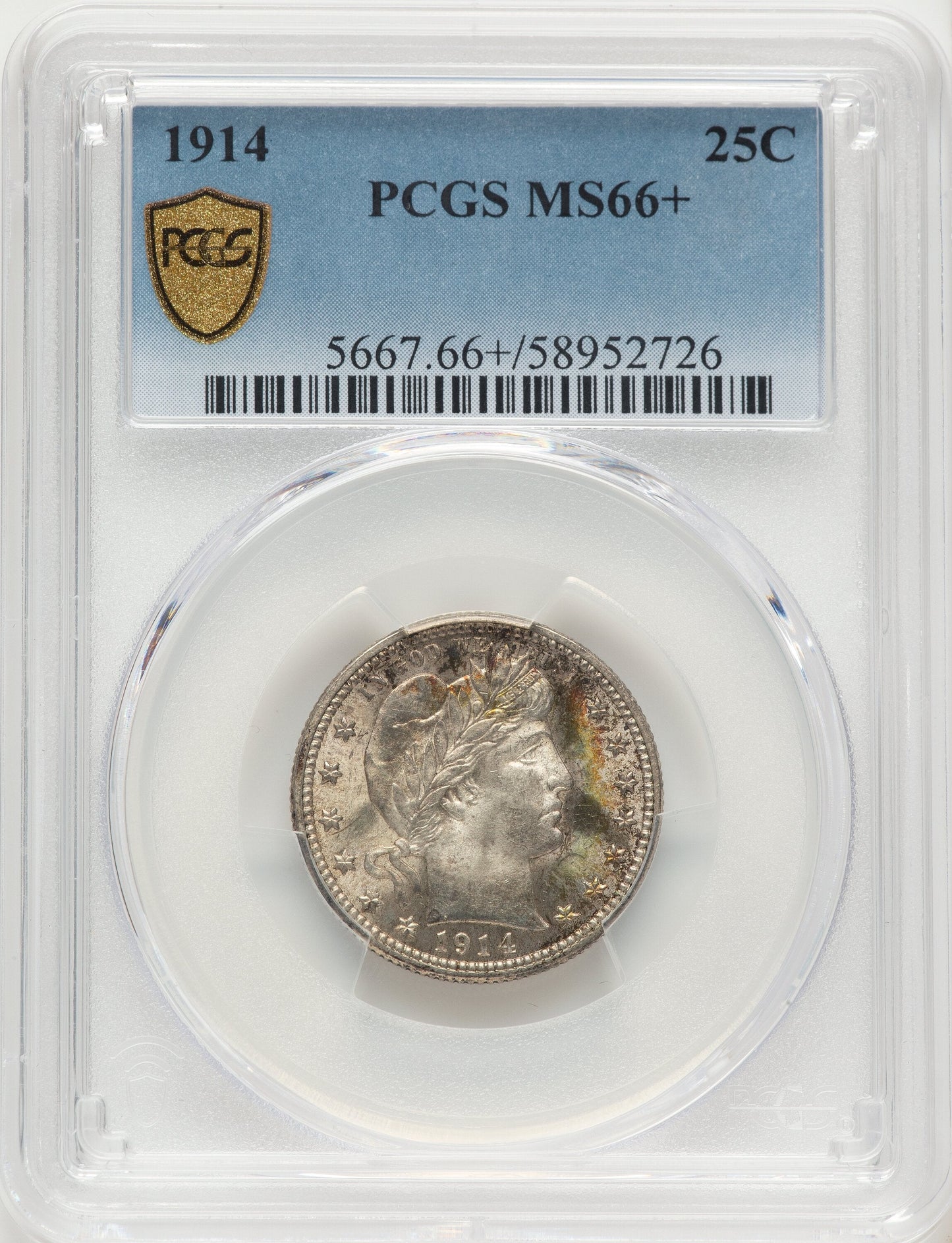 1914 25C Barber Quarter PCGS MS66+