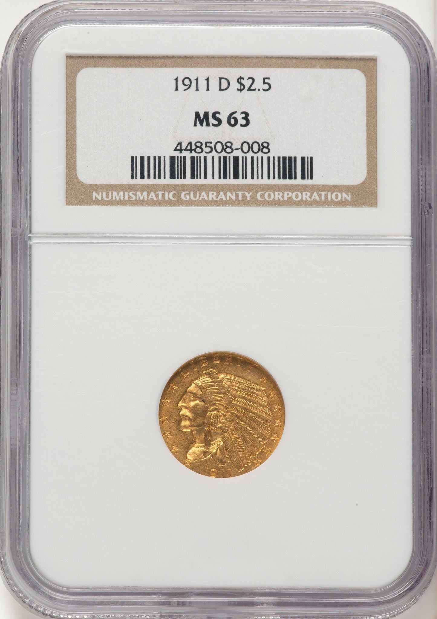 1911-D $2.50 Indian Quarter Eagle NGC MS63