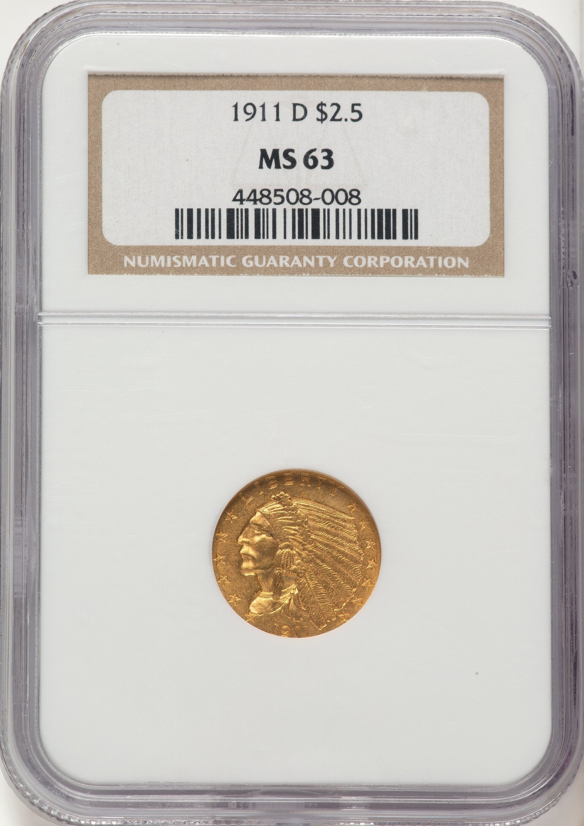 1911-D $2.50 Indian Quarter Eagle NGC MS63