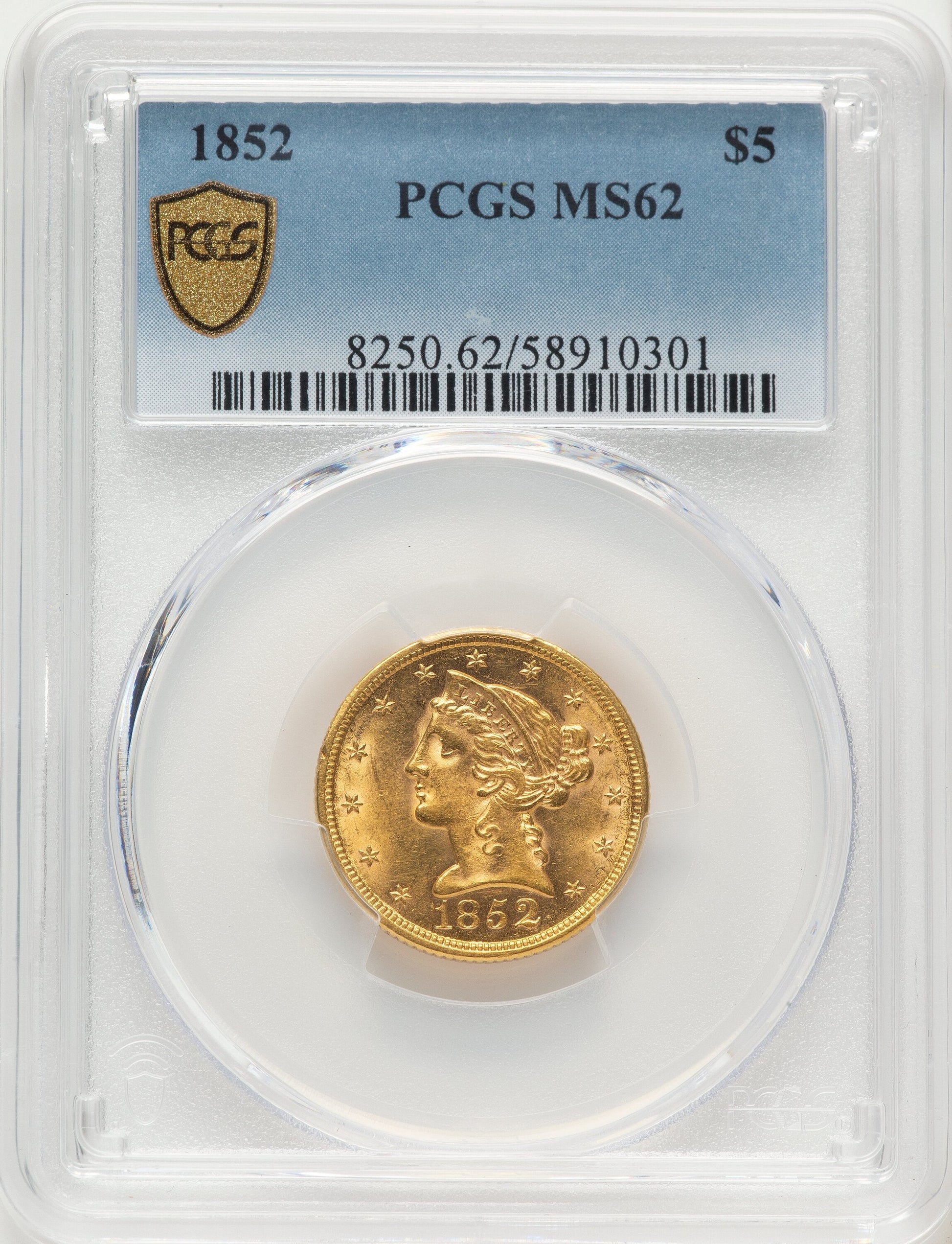 1852 $5 Liberty Half Eagle PCGS MS62