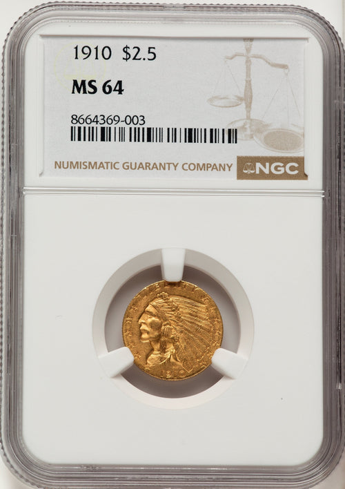 1910 $2.50 Indian Quarter Eagle NGC MS64