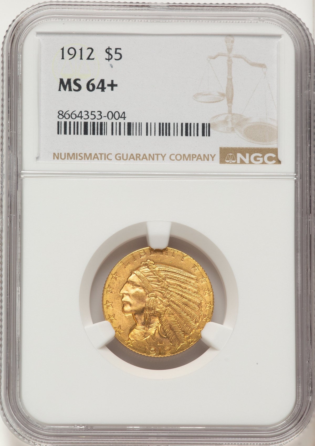 1912 $5 Indian Half Eagle NGC MS64+