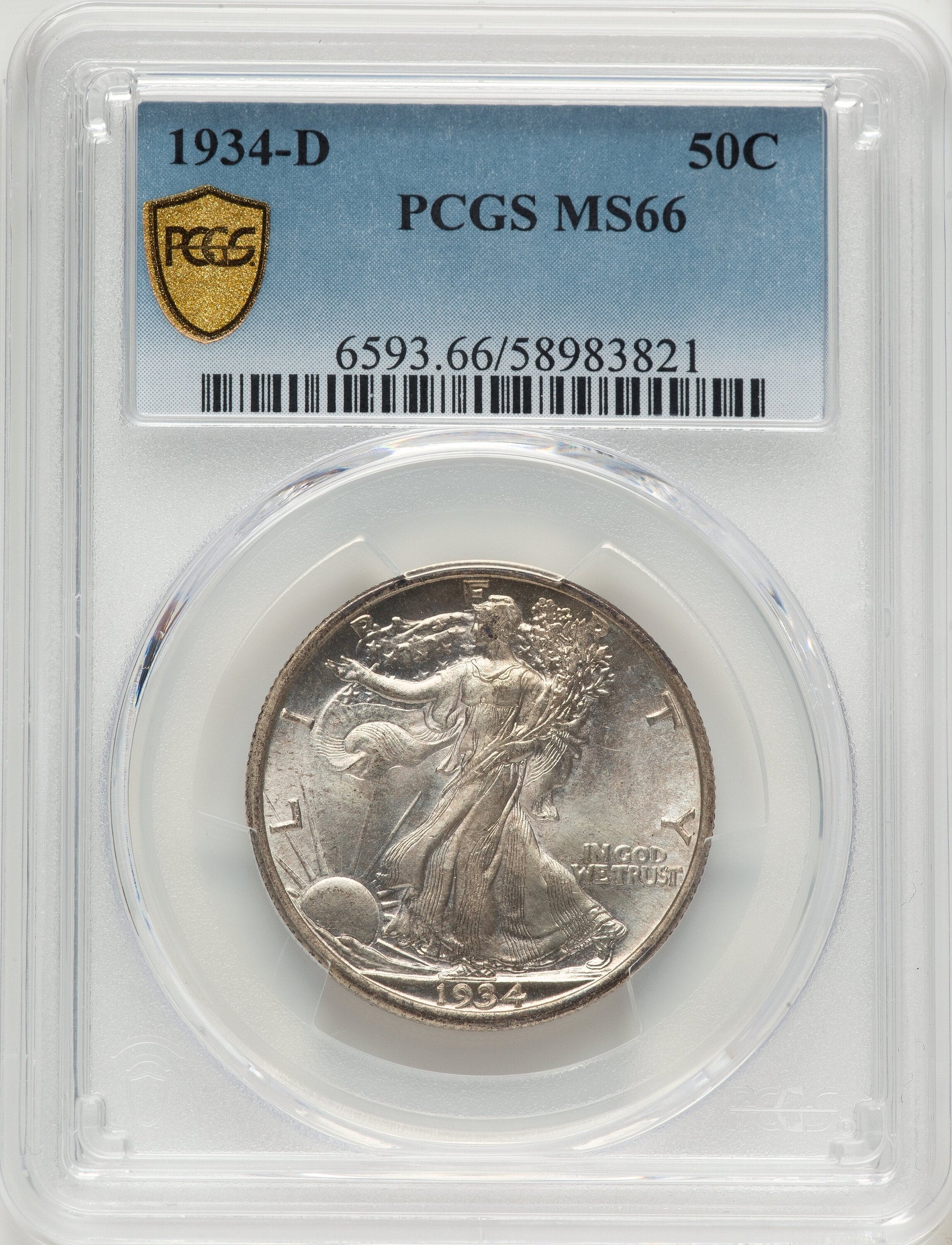 1934-D 50C Walking Liberty Half Dollar PCGS MS66