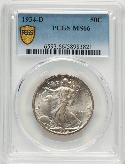 1934-D 50C Walking Liberty Half Dollar PCGS MS66