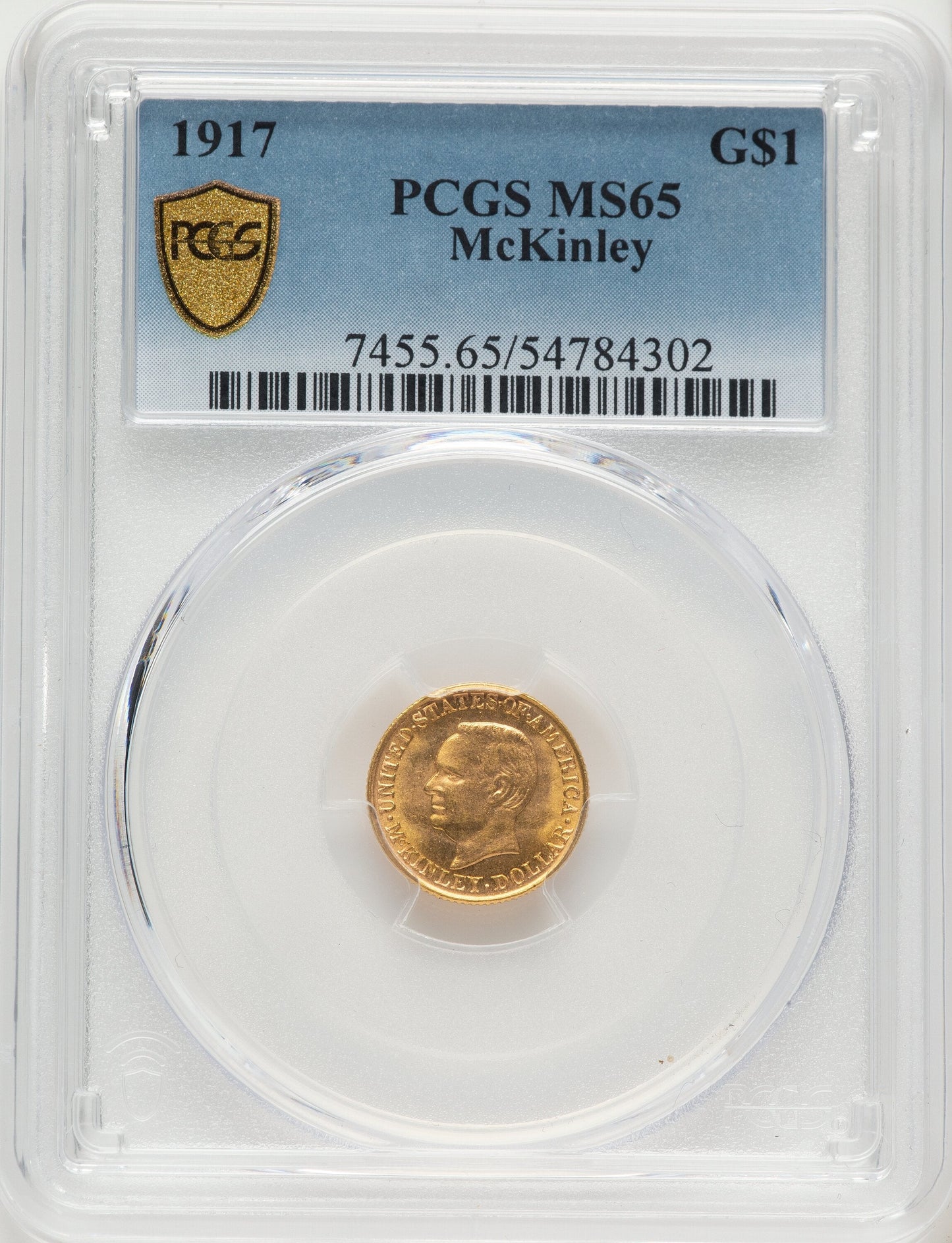 1917 G$1 McKinley Commemorative Gold PCGS MS65