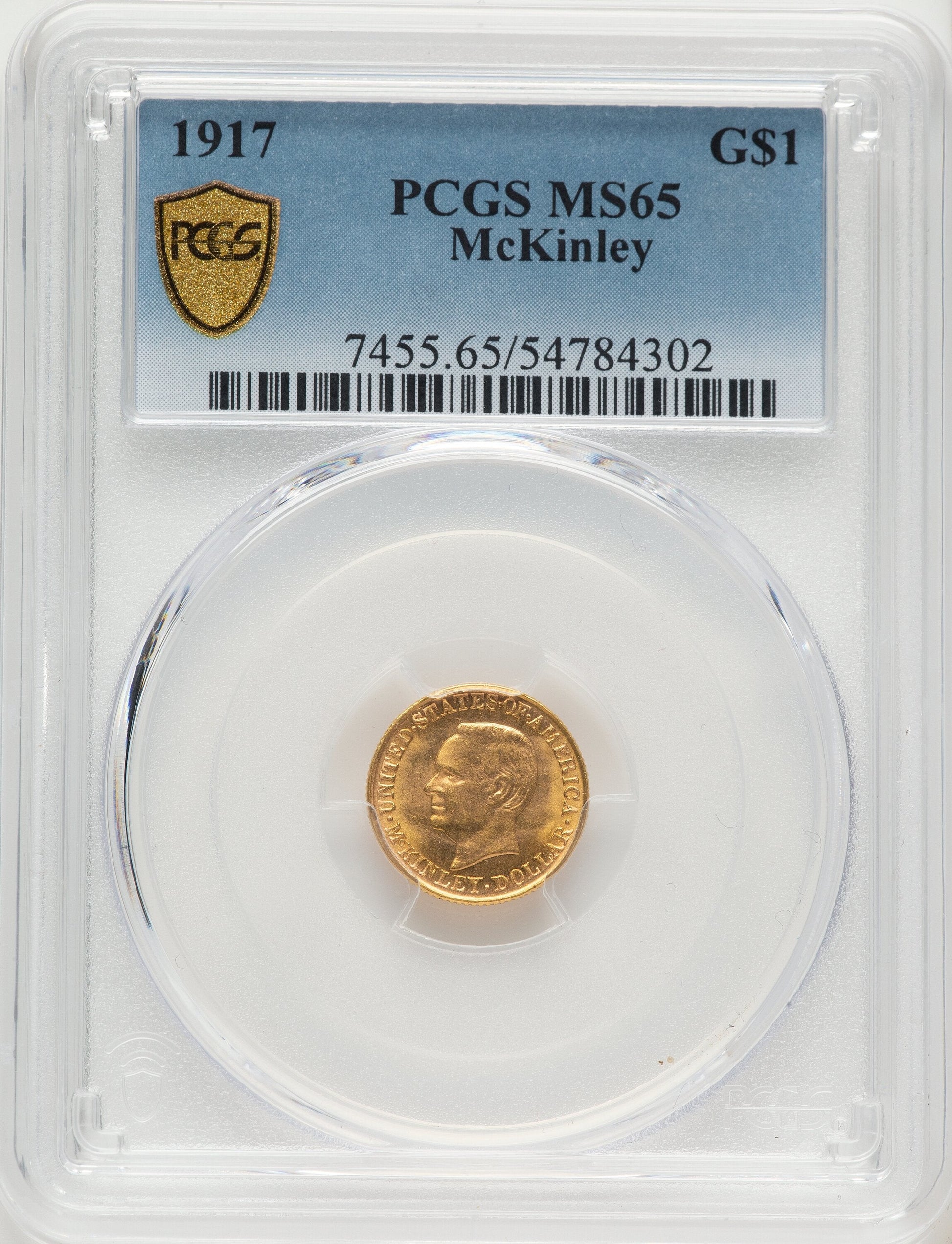 1917 G$1 McKinley Commemorative Gold PCGS MS65
