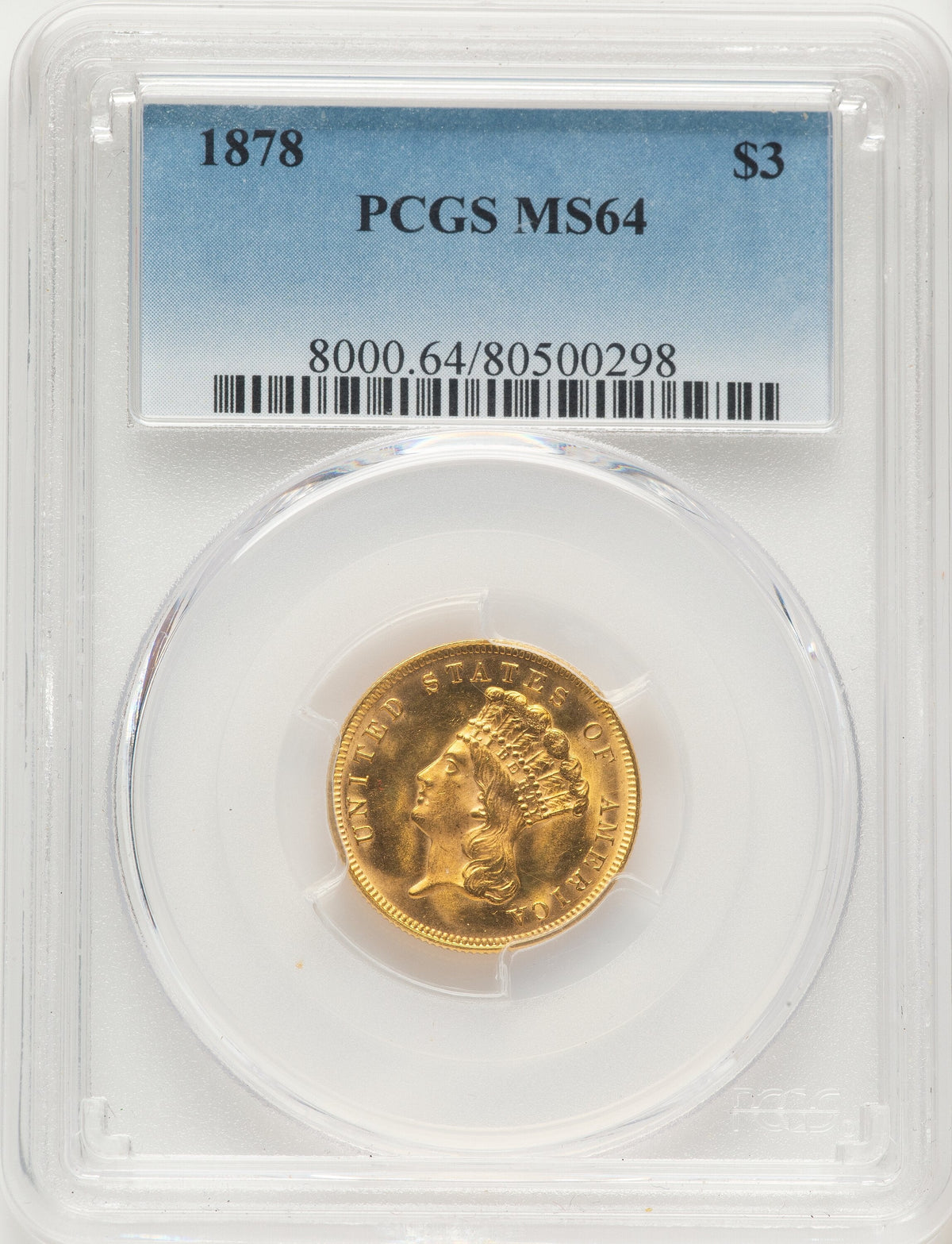 1878 $3 Three Dollar Gold Pieces PCGS MS64