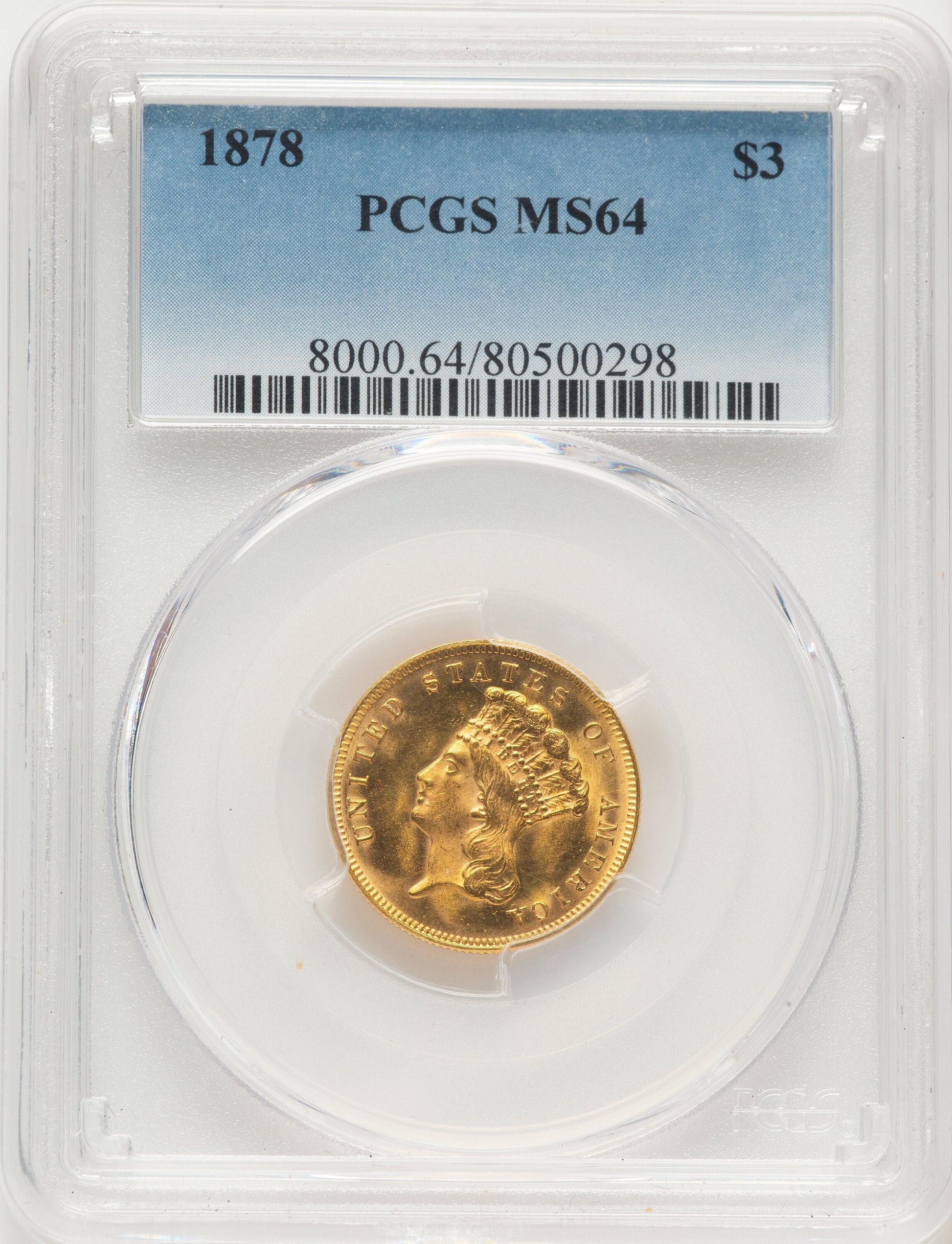 1878 $3 Three Dollar Gold Pieces PCGS MS64