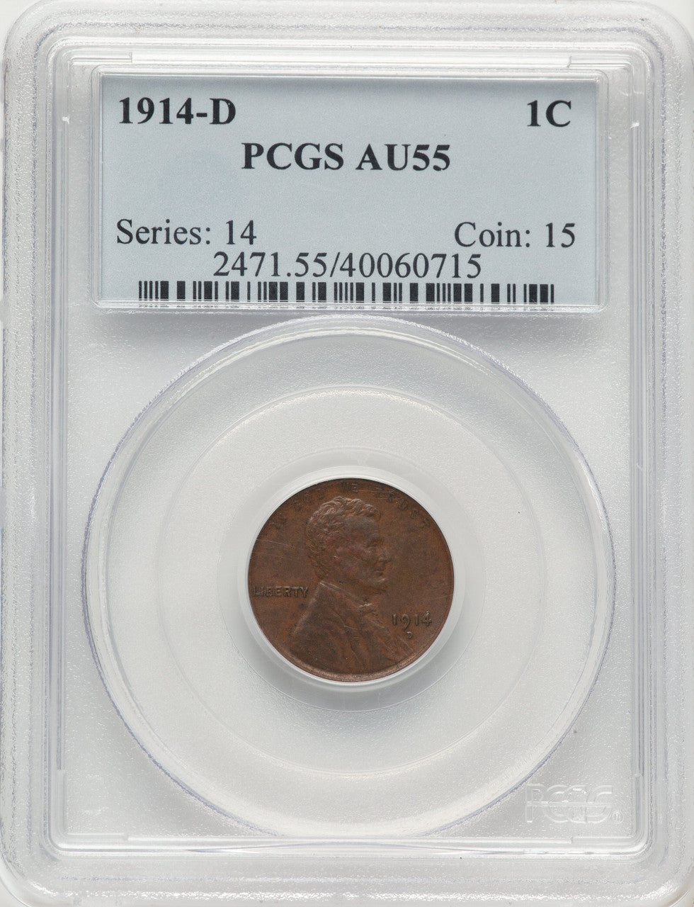 1914-D 1C BN Lincoln Cent PCGS AU55