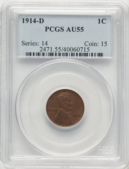 1914-D 1C BN Lincoln Cent PCGS AU55