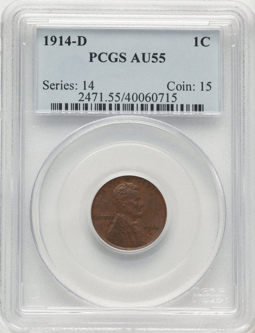 1914-D 1C BN Lincoln Cent PCGS AU55