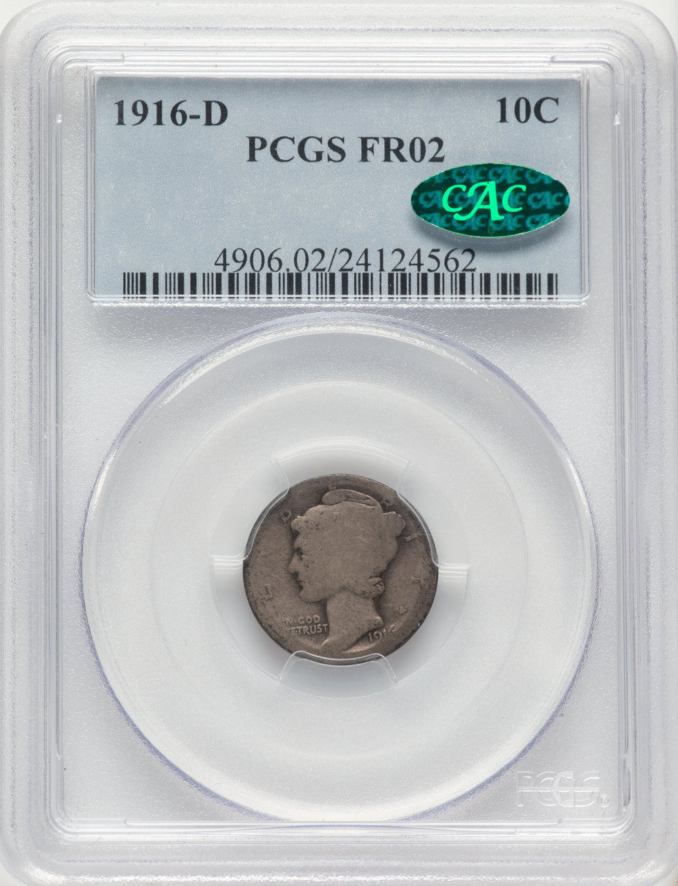 1916-D 10C CAC Mercury Dime PCGS FR2