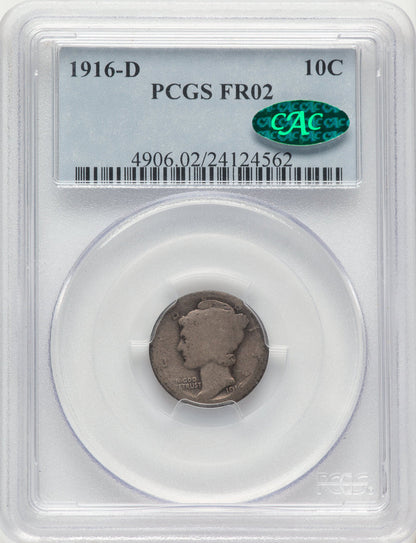 1916-D 10C CAC Mercury Dime PCGS FR2