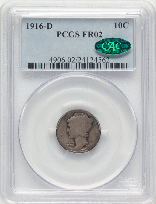 1916-D 10C CAC Mercury Dime PCGS FR2