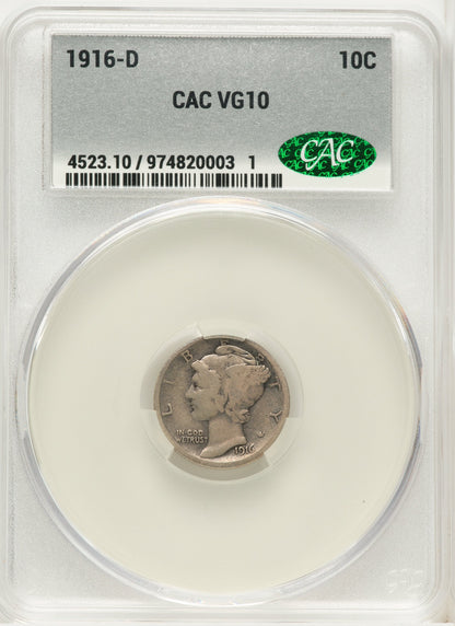 1916-D 10C Mercury Dime CACG VG10